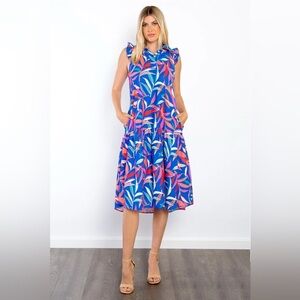 Be Stage Print Ruffled Midi Dress with Pockets